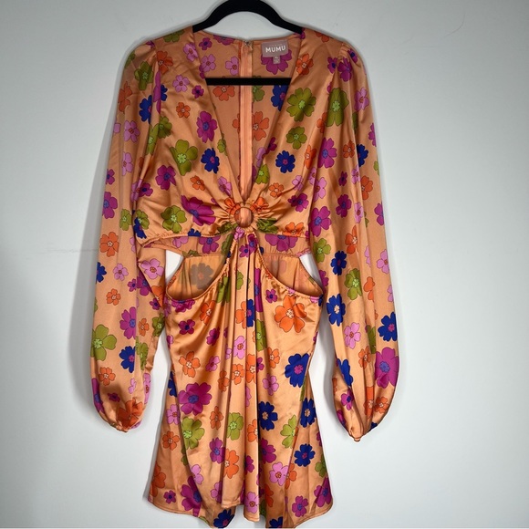 Show Me Your MuMu Orange Poppin Poppy Cut Out Mini Dress XL - Picture 4 of 9